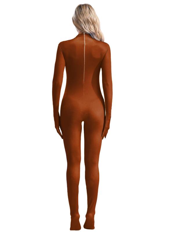 Women Long Sleeve Full Body Footed Solid Color Gymnastic Unitard thumb