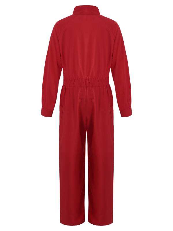 Kids Girls Long Sleeve Zipper Front Solid Color Coverall Jumpsuit thumb