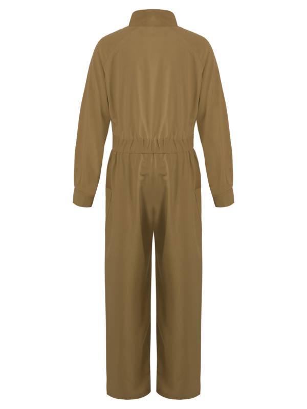 Kids Girls Long Sleeve Zipper Front Solid Color Coverall Jumpsuit thumb