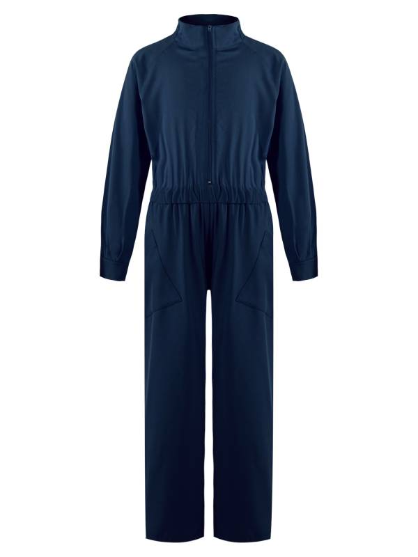 Kids Girls Long Sleeve Zipper Front Solid Color Coverall Jumpsuit thumb