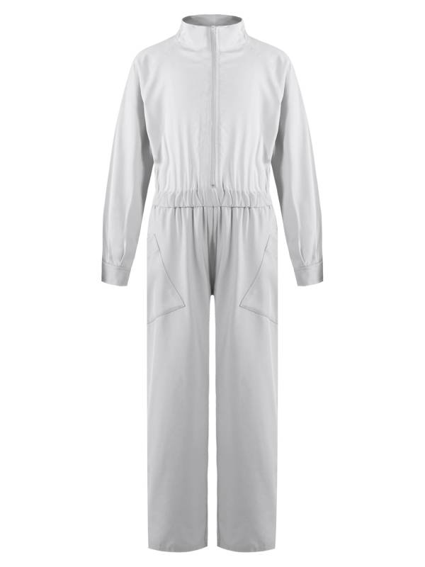 Kids Girls Long Sleeve Zipper Front Solid Color Coverall Jumpsuit thumb