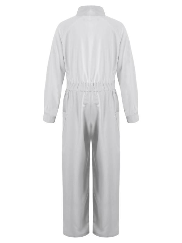 Kids Girls Long Sleeve Zipper Front Solid Color Coverall Jumpsuit thumb