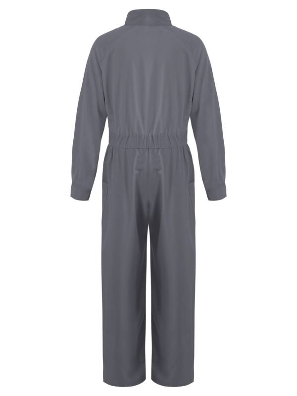 Kids Girls Long Sleeve Zipper Front Solid Color Coverall Jumpsuit thumb