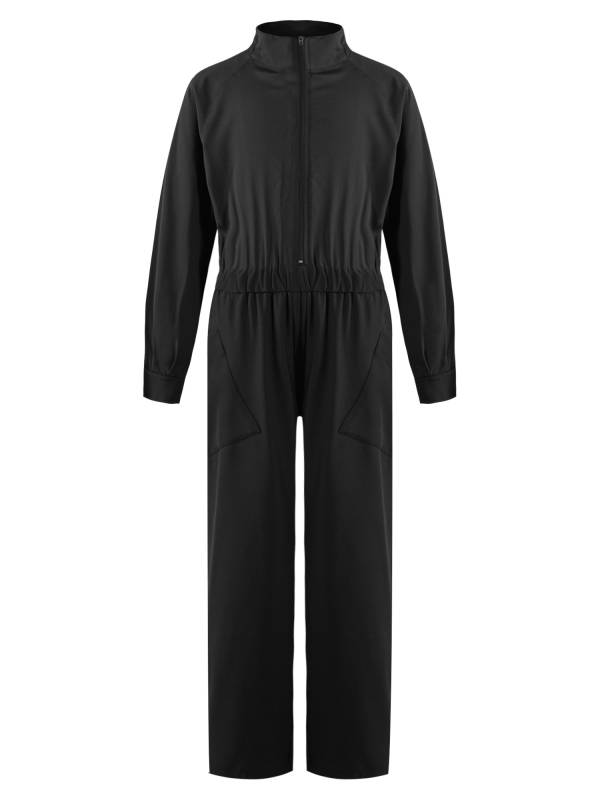 Kids Girls Long Sleeve Zipper Front Solid Color Coverall Jumpsuit thumb