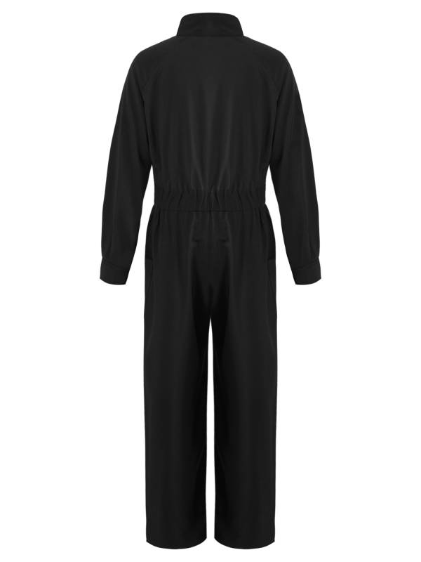 Kids Girls Long Sleeve Zipper Front Solid Color Coverall Jumpsuit thumb