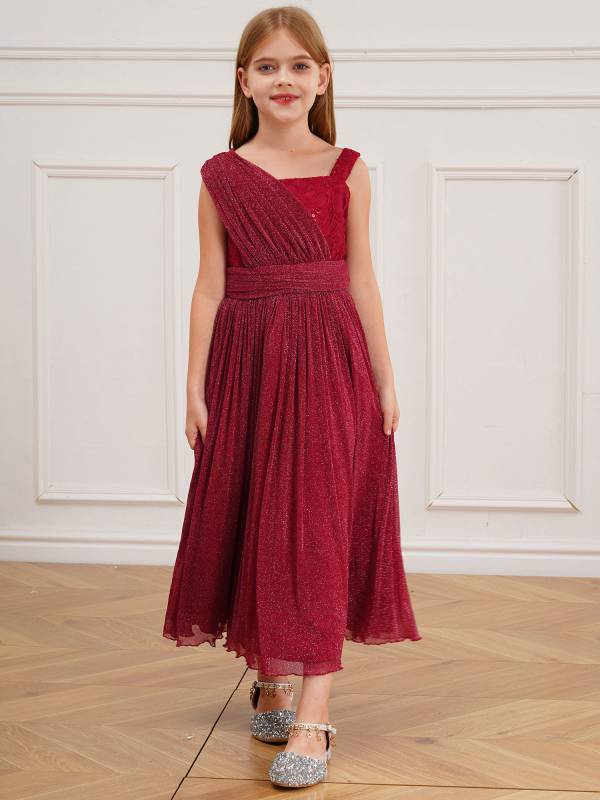 Kids Girls Lace Sleeveless A-line Junior Bridesmaid Dress thumb