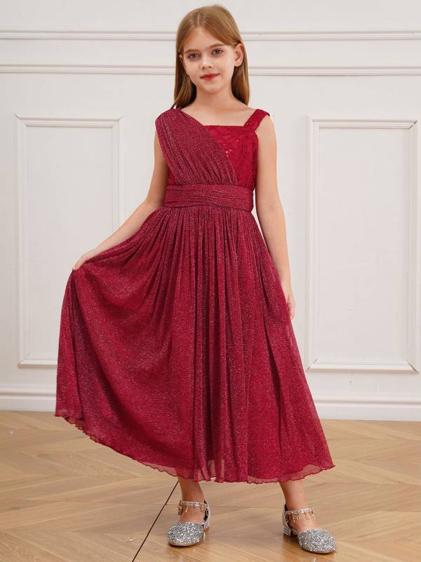 Kids Girls Lace Sleeveless A-line Junior Bridesmaid Dress thumb