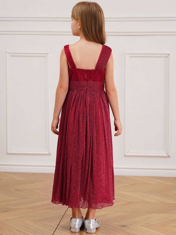 Kids Girls Lace Sleeveless A-line Junior Bridesmaid Dress thumb