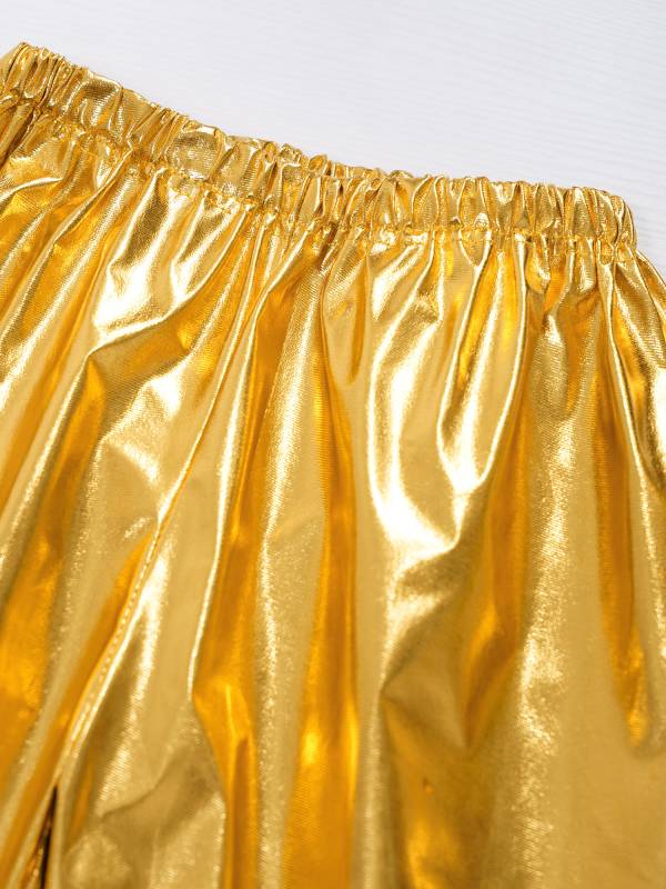 Kids Boys Girls Shiny Metallic Elastic Waistband Jazz Dance Pants thumb