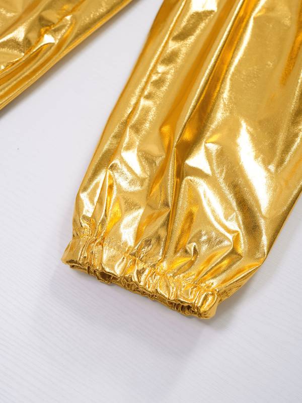 Kids Boys Girls Shiny Metallic Elastic Waistband Jazz Dance Pants thumb