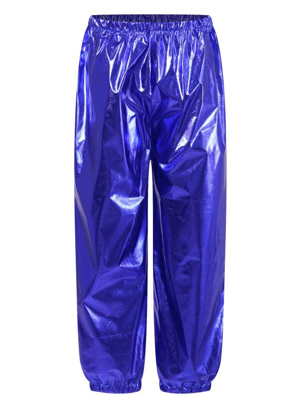 Kids Boys Girls Shiny Metallic Elastic Waistband Jazz Dance Pants thumb