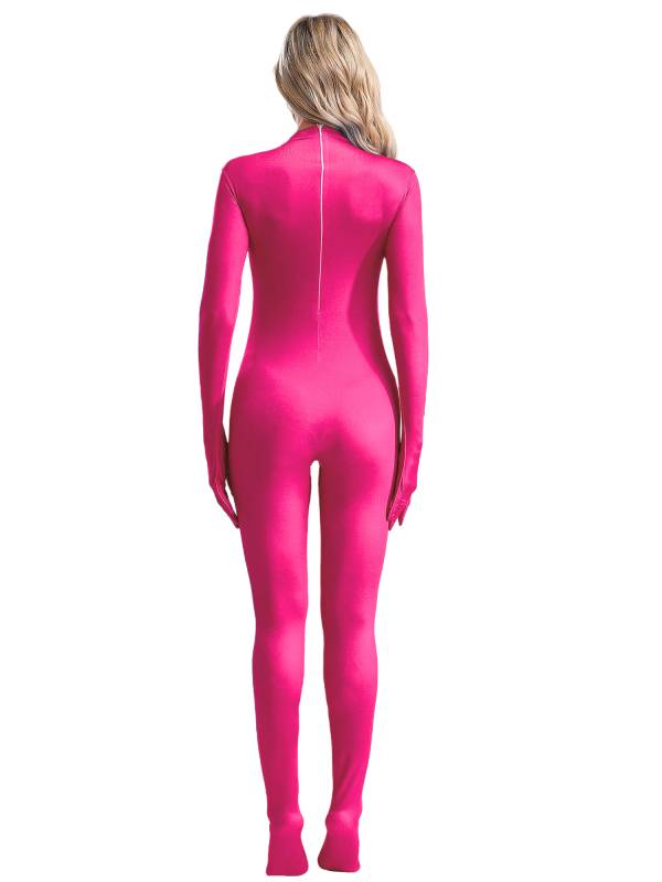 Women Long Sleeve Full Body Footed Solid Color Gymnastic Unitard thumb