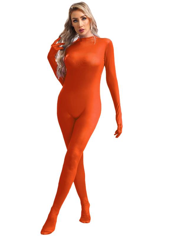Women Long Sleeve Full Body Footed Solid Color Gymnastic Unitard thumb