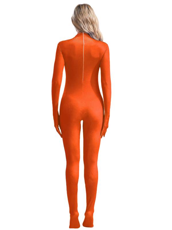Women Long Sleeve Full Body Footed Solid Color Gymnastic Unitard thumb