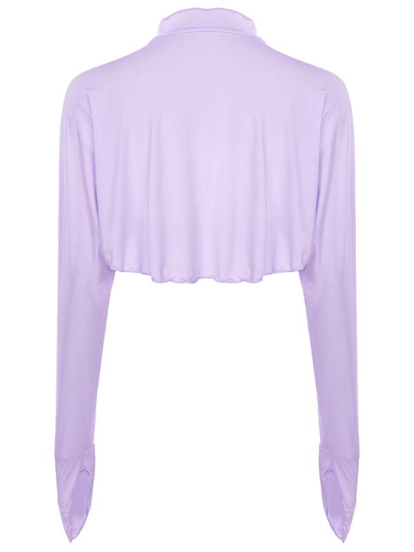 Women Sun-Protective Stand Collar Long Sleeve Asymmetrical Cover-Ups thumb