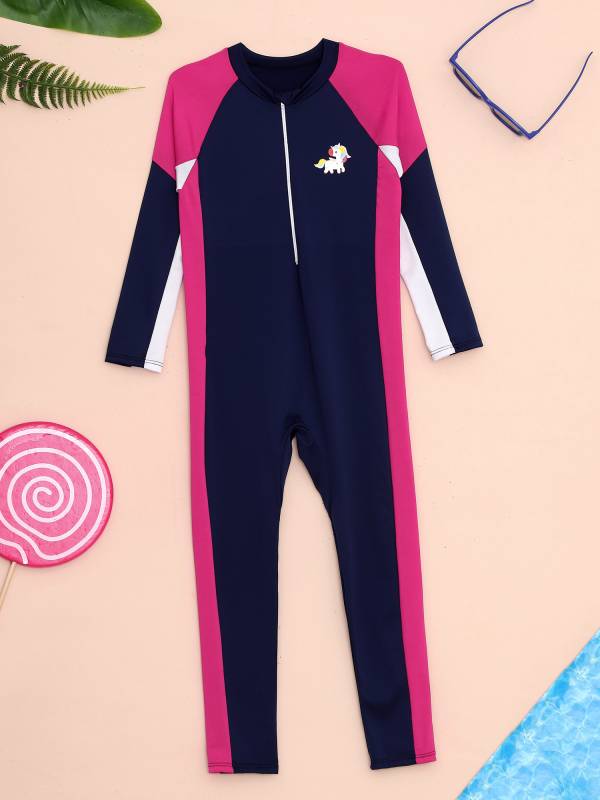 Girls Long Sleeve Zipper Full Body One Piece Swimsuit Jumpsuit thumb
