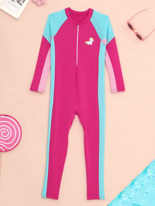 Girls Long Sleeve Zipper Full Body One Piece Swimsuit Jumpsuit thumb