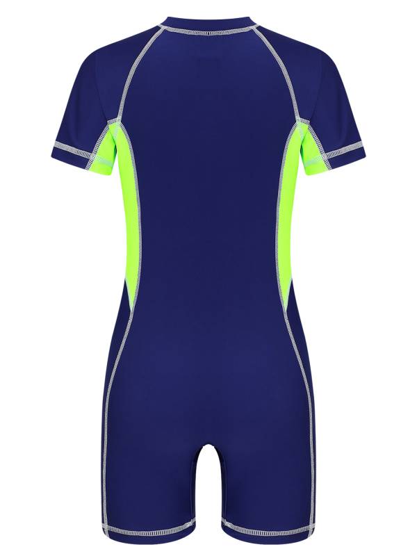 Kids Boy One Piece Swimsuit Short Sleeve Color Block Rash Guard thumb