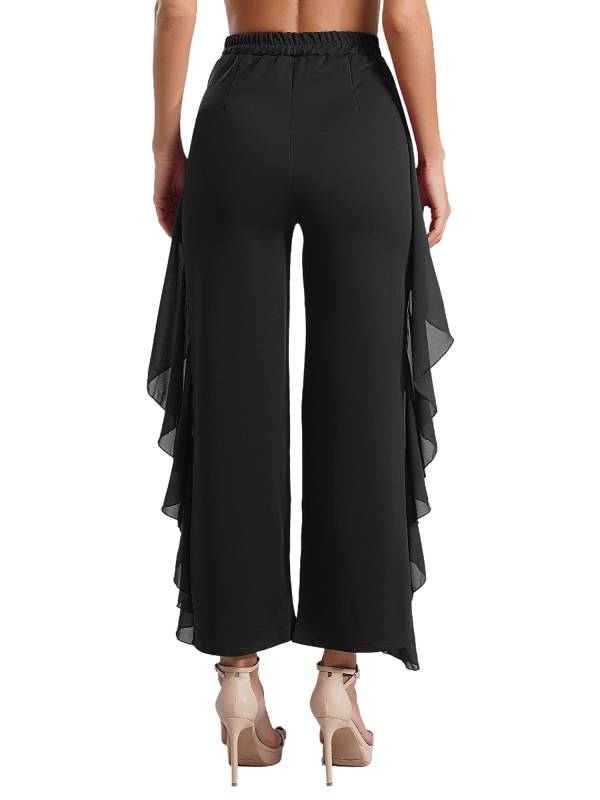 Women Ruffled High Waist Solid Color Lyrical Dance Pants thumb