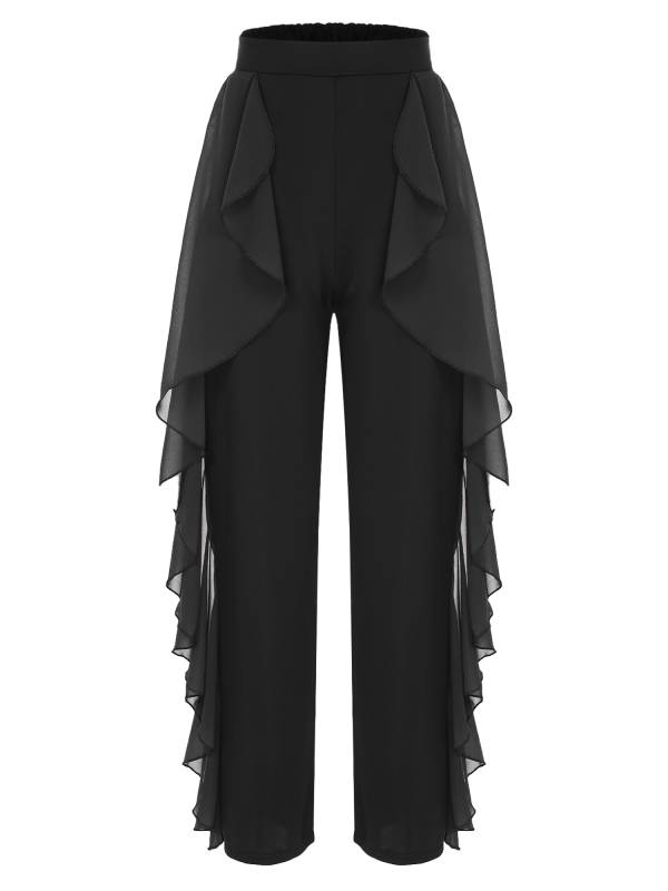 Women Ruffled High Waist Solid Color Lyrical Dance Pants thumb