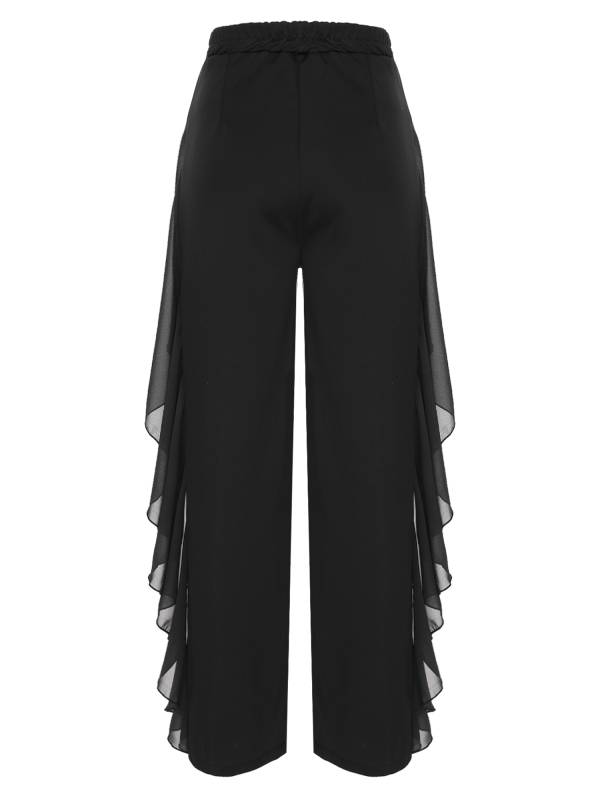 Women Ruffled High Waist Solid Color Lyrical Dance Pants thumb