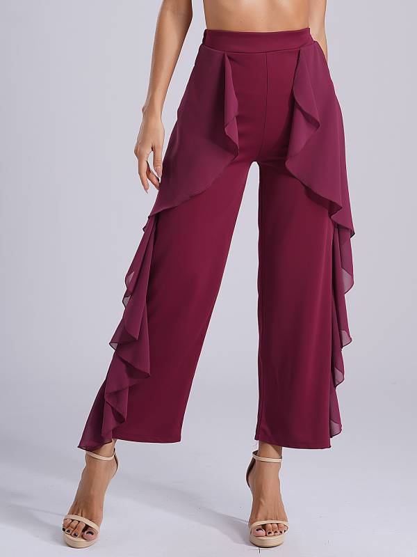 Women Ruffled High Waist Solid Color Lyrical Dance Pants thumb