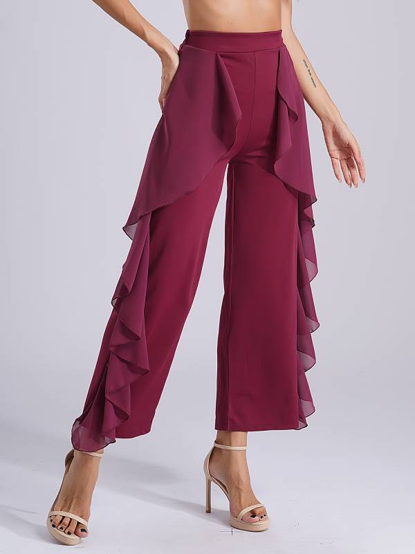 Women Ruffled High Waist Solid Color Lyrical Dance Pants thumb