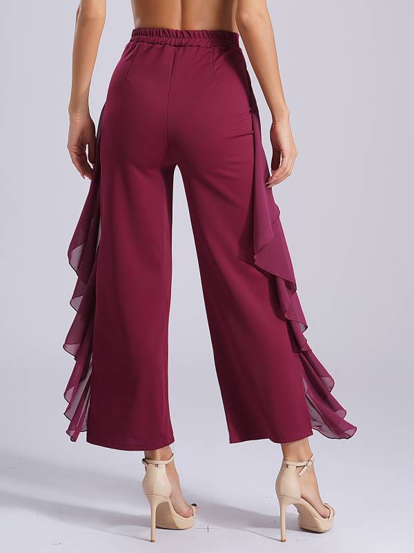 Women Ruffled High Waist Solid Color Lyrical Dance Pants thumb