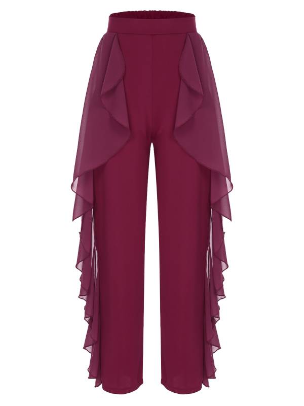 Women Ruffled High Waist Solid Color Lyrical Dance Pants thumb
