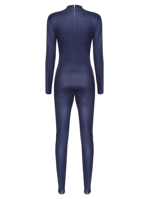 Women Long Sleeve Mock Neck Solid Color Gymnastic Unitard thumb
