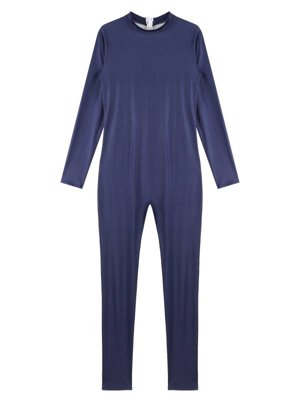 Women Long Sleeve Mock Neck Solid Color Gymnastic Unitard thumb