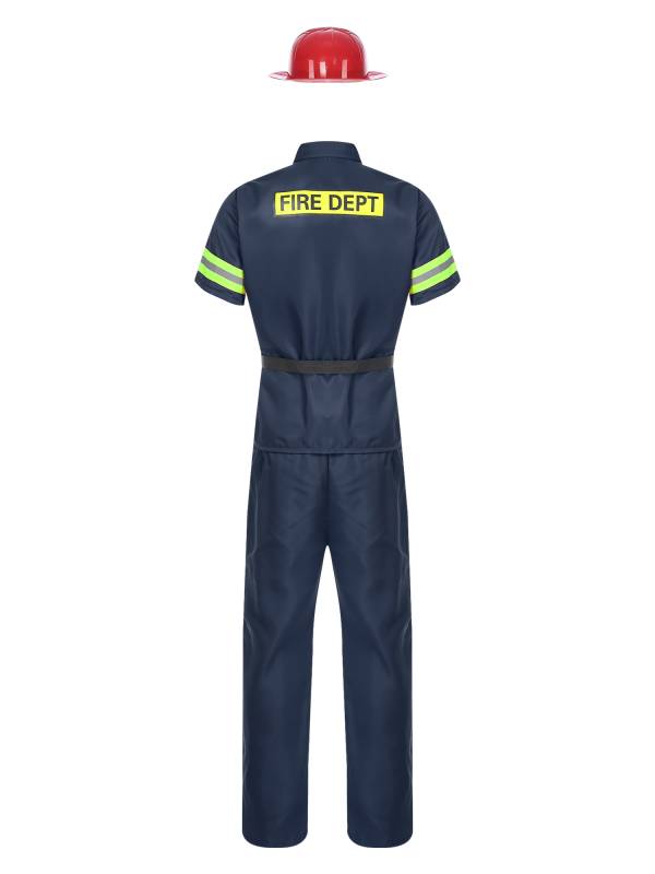 Men 4pcs Short Sleeve Jacket and Pants with Helmet Belt Firefighter Costume Set thumb