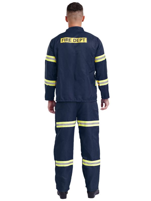 Men 4pcs Long Sleeve Jacket and Pants with Helmet Belt Firefighter Costume Set thumb