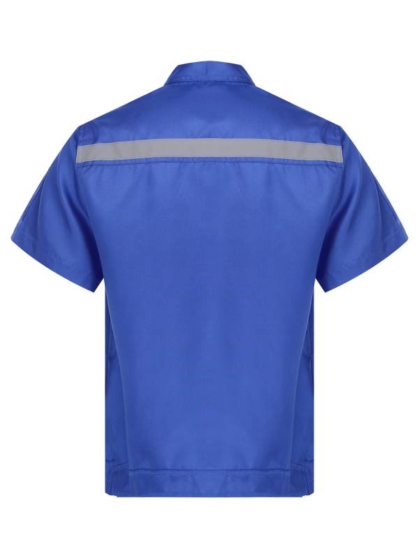 Men Short Sleeve High Visibility Reflective Stripes Zipper Work Shirt thumb