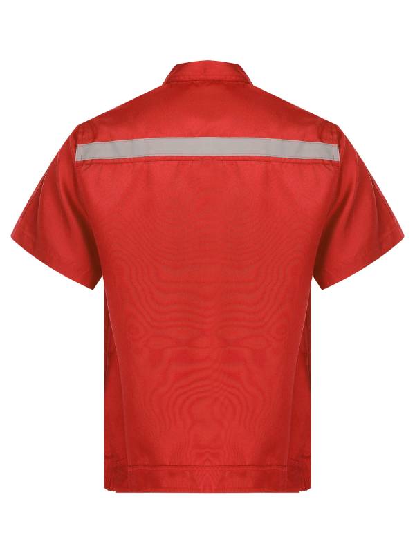 Men Short Sleeve High Visibility Reflective Stripes Zipper Work Shirt thumb