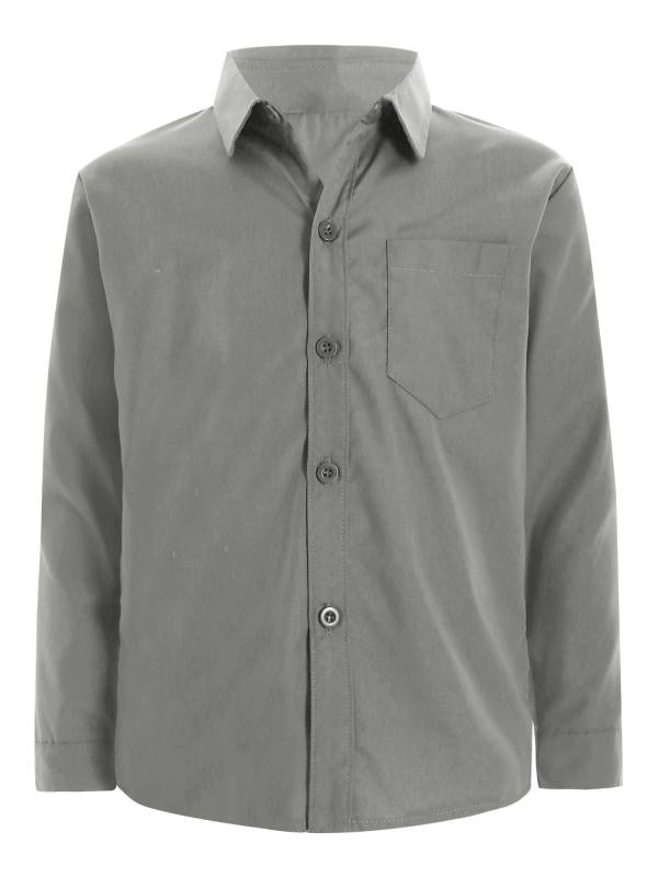 Kids Boys Long Sleeve Solid Color Button-Down Shirt thumb