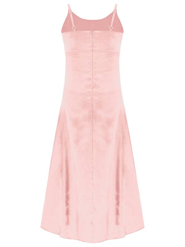 Kids Girls Satin Junior Bridesmaid Dress Straps Solid Color Tea Length Dress thumb