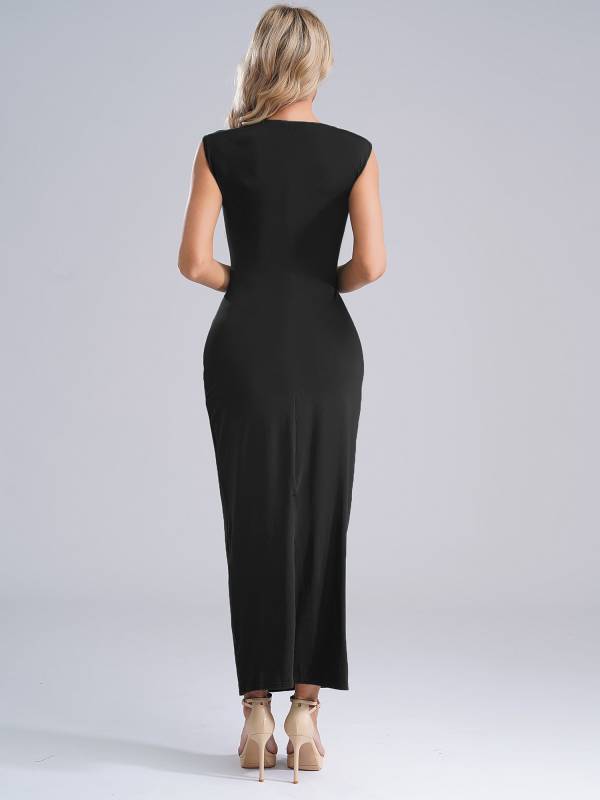 Women Bodycon Dress Mock Neck Sleeveless High Waist Split Cocktail Dress thumb