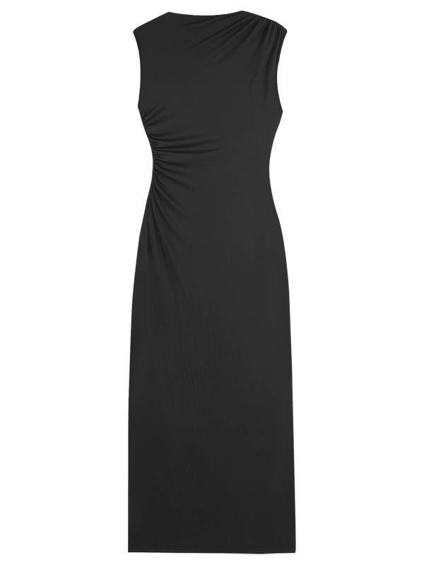Women Bodycon Dress Mock Neck Sleeveless High Waist Split Cocktail Dress thumb