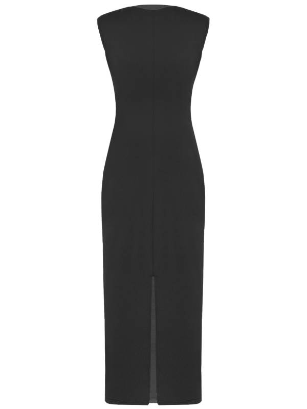 Women Bodycon Dress Mock Neck Sleeveless High Waist Split Cocktail Dress thumb