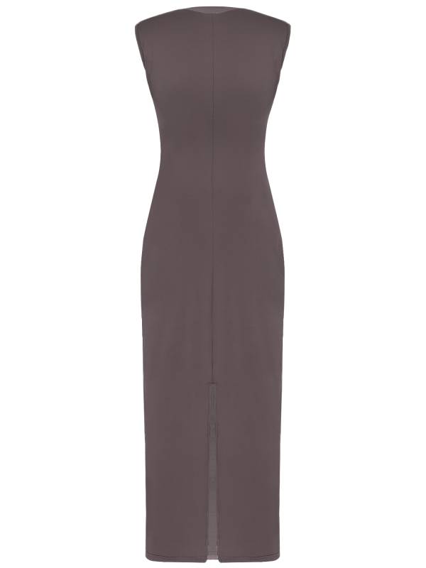 Women Bodycon Dress Mock Neck Sleeveless High Waist Split Cocktail Dress thumb