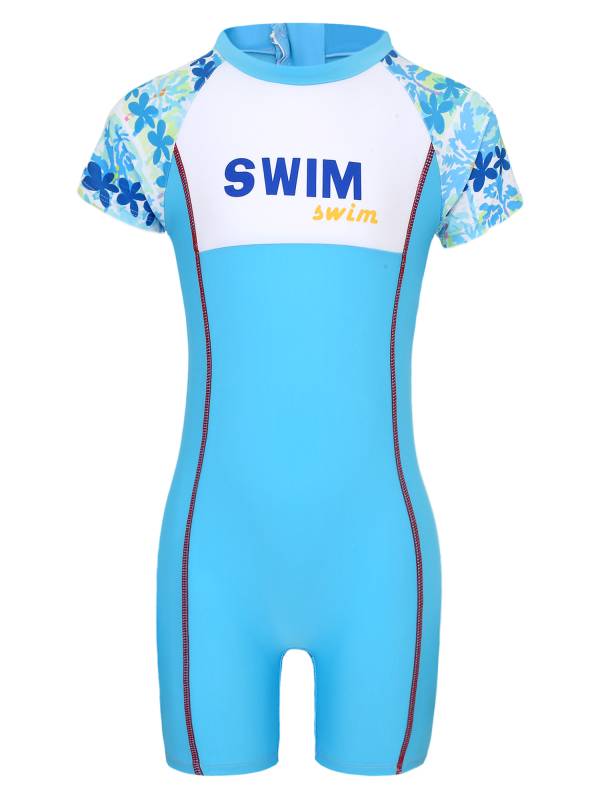 Boys One Piece Swimsuit Short Sleeve Zipper UPF 50+ Rash Guard thumb