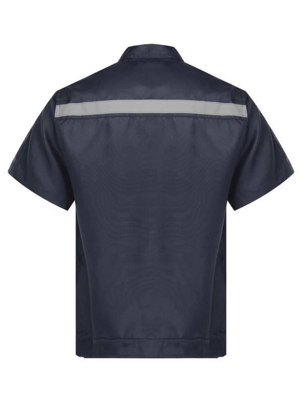 Men Short Sleeve High Visibility Reflective Stripes Zipper Work Shirt thumb