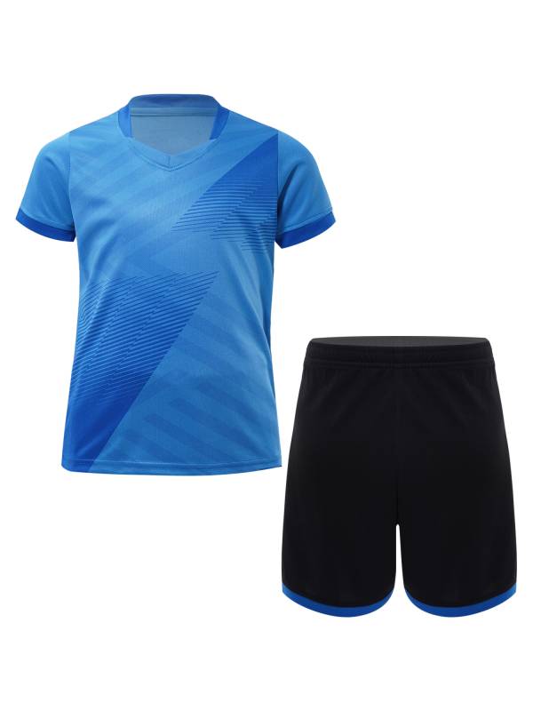 Kids Boys 2pcs Sports Set Football Quick-Drying Stripes T-shirt and Shorts thumb