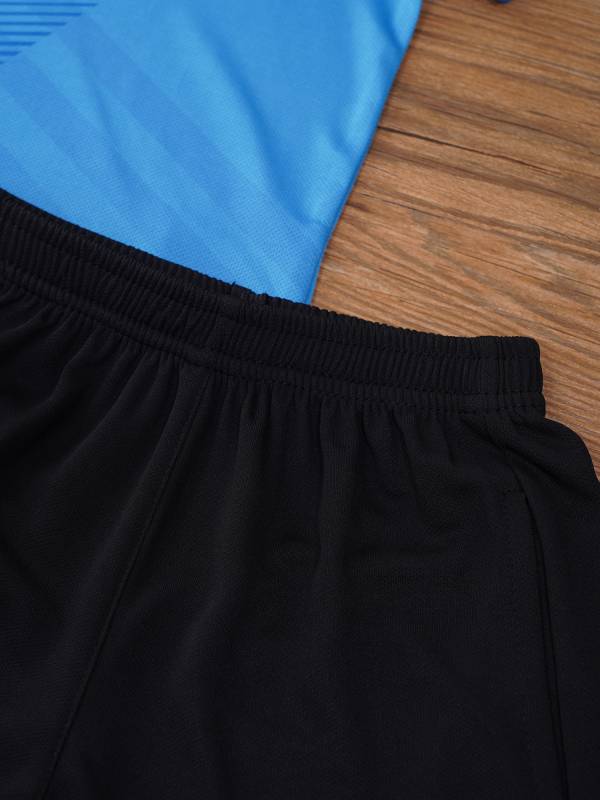 Kids Boys 2pcs Sports Set Football Quick-Drying Stripes T-shirt and Shorts thumb