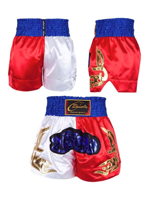 Kids Boys Color Block Elastic Waistband Side Slit Boxing Shorts thumb