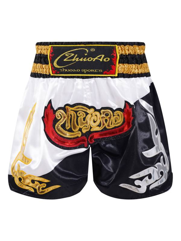 Kids Boys Color Block Elastic Waistband Side Slit Boxing Shorts thumb