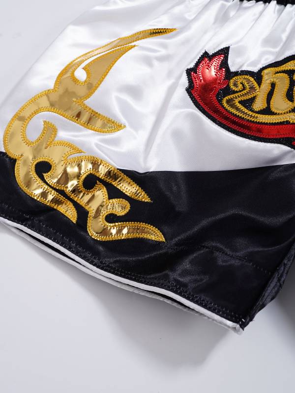 Kids Boys Color Block Elastic Waistband Side Slit Boxing Shorts thumb