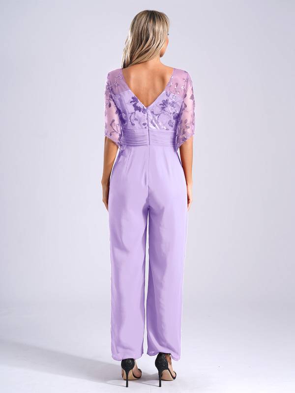 Women Sequined Mesh Short Sleeve Cocktail Jumpsuit thumb