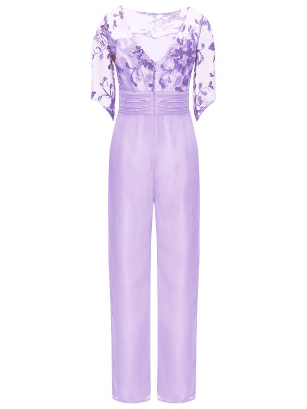Women Sequined Mesh Short Sleeve Cocktail Jumpsuit thumb